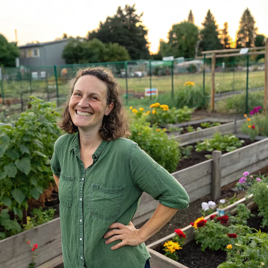 Emily Green standing proudly in front of her community garden project